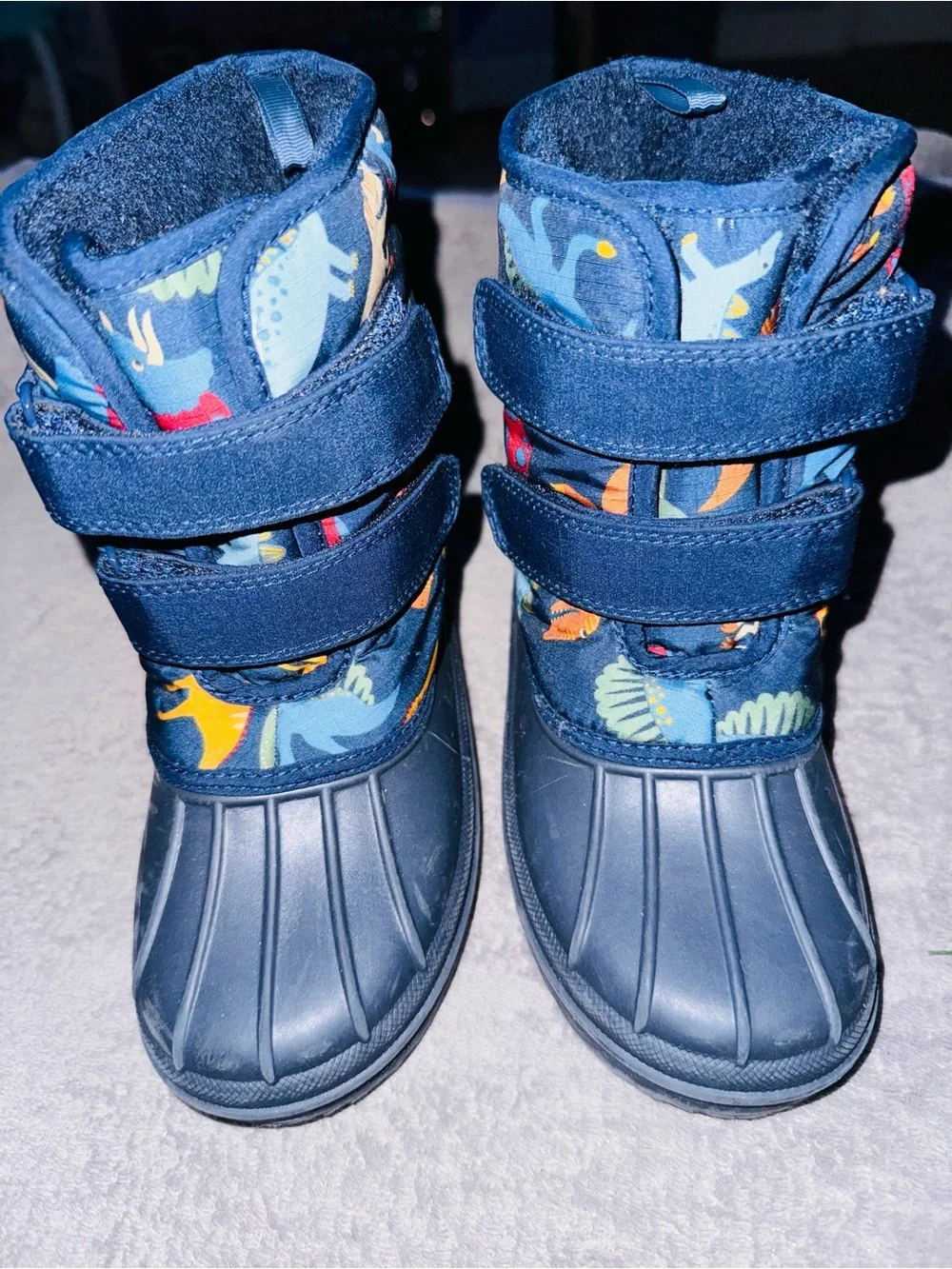 Toddler Boy Navy Dino Snow Boots with Velcro Straps